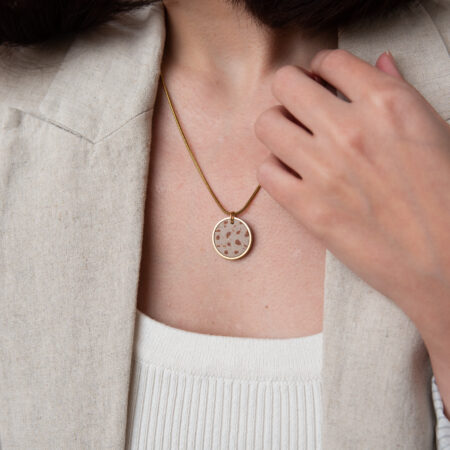 Handmade Jewelry Maleni Atelier Necklace Cinnamon Brown Terrazzo Gold Chain Pendant