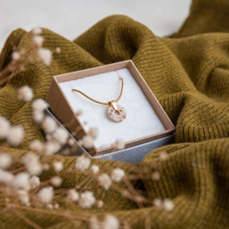 Handmade Jewelry Maleni Atelier Necklace Cinnamon Ginger Spice Mix Terrazzo Mini Circle Gold Chain Pendant