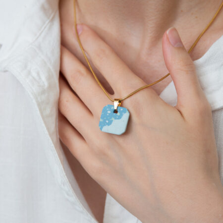 Handmade Jewelry Maleni Atelier Blue square terrazzo wave necklace with cinnamon