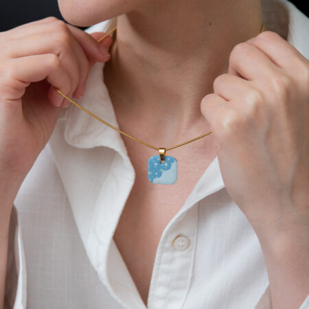 Handmade Jewelry Maleni Atelier Blue square terrazzo wave necklace with cinnamon
