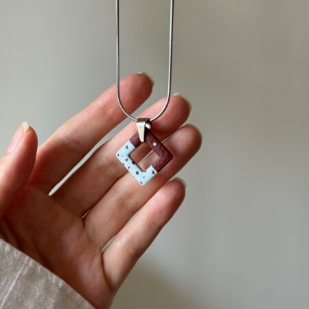Handmade Jewelry Maleni Atelier Maroon square terrazzo necklace with cinnamon and clove silver chain
